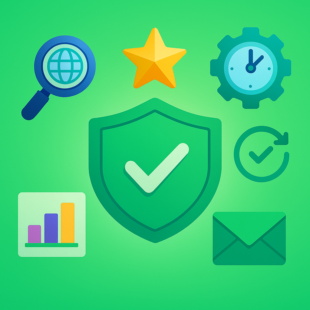 Imagen ilustrativa de un diagrama con iconos que representan visibilidad, tiempo, ventas y seguimiento